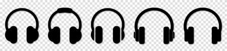 Set of black headphone icons set. Vector illustration isolated on transparent backgroundのイラスト素材
