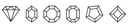 Set of diamond icons with different shapes. Line art style. Vector icons isolated on white backgroundのイラスト素材