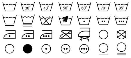 Set of washing symbols. Line art style. Laundry icons. Vector illustration isolated on white backgroundのイラスト素材