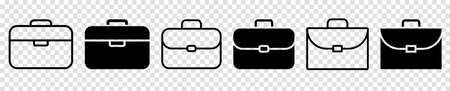 Set of briefcase icon. Line art and black flat style. Can use for graphic and web design. Vector illustration isolated on transparent backgroundのイラスト素材
