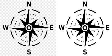 Compass set icons. Navigation equipment sign. Wind rose symbol. Vector isolated on transparent and white backgroundのイラスト素材