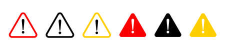 Danger sign, warning sign, attention sign. Line art and flat style. Hazard warning attention sign with exclamation mark symbolのイラスト素材