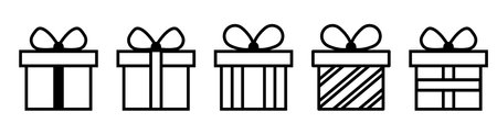 Gift box set. Vector outline icons for thematic design, websites, applications, and printed products. Line art style.のイラスト素材