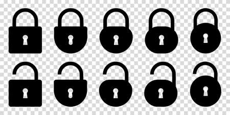 Set of lock and unlock icons. Vector illustration isolated on transparent background. Security symbol for website design, logo, appのイラスト素材