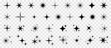 Set of star sparkles vector icons. Christmas symbols isolated on transparent backgroundのイラスト素材