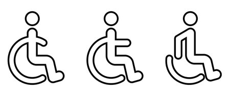 Handicapped patient line icon set. Design for mobile concept and web design. Disabled man outline vector icon.のイラスト素材