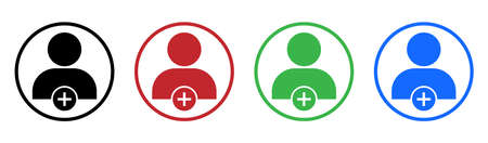 Add user icon. Person profile avatar with plus symbol. Vector design for app and websiteのイラスト素材