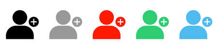 Add user icon set. Person profile avatar with plus symbol. Vector design for app and websiteのイラスト素材