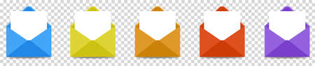 Set of various colors envelopes. Vector illustration isolated on transparent backgroudのイラスト素材