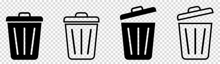 Trash bin icon. Trash can set. Vector symbol isolated on transparent backgroundのイラスト素材