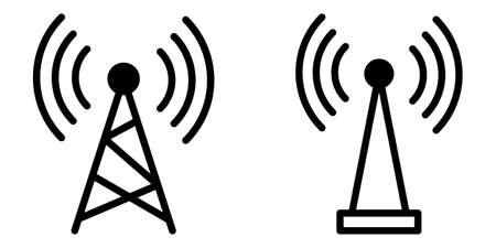Tower signal icons set. Flat and line art style. Vector illustration isolated on white backgroundのイラスト素材