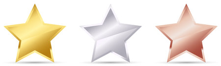 Gold, silver and bronze star set. vector illustrationのイラスト素材
