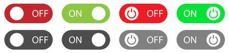 Switch button signs. Set of turn on and off buttons. Vector illustration isolated on white backgroundのイラスト素材
