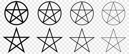 Pentagram icon set. Esoteric symbols. Vector illustration isolated on transparent backgroundのイラスト素材