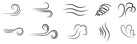 Set of wind blow line icons. Vector illustration isolated on white backgroundのイラスト素材