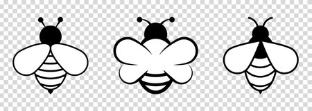 Honey bee icon set. Vector illustration isolated on transparent backgroundのイラスト素材