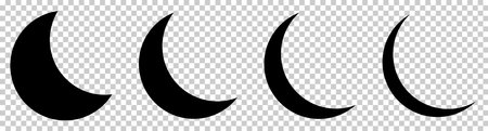 Moon crescent icons. Different shapes of moon. Vector illustration isolated on transparent backgroundのイラスト素材