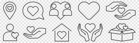 Care and support line icon set. Vector illustration isolated on transparent backgroundのイラスト素材