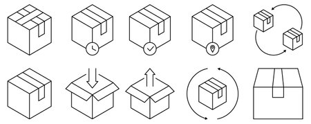 Set of line box icons. Vector illustration isolated on white backgroundのイラスト素材