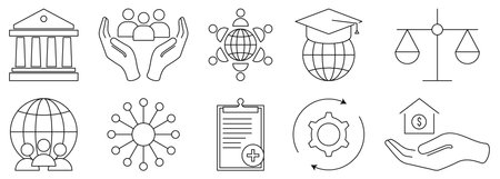Social policy outline icons. Design can be used for web and mobile app. vector illustrationのイラスト素材