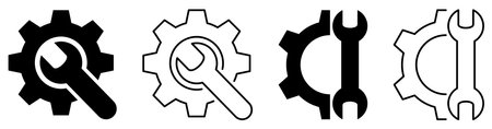 Wrench and gear icon set. service tools. Vector illustration isolated on white backgroundのイラスト素材