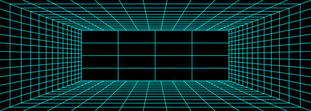 Retro grid tunnel geometry on black background. vector illustrationのイラスト素材