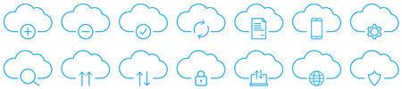 Set of blue computer cloud icons. Vector illustration isolated on white backgroundのイラスト素材