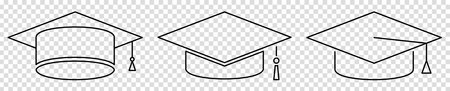 Graduation outline hat icons. Vector illustration isolated on transparent backgroundのイラスト素材