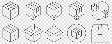 Box icon set. Vector illustration isolated on transparent backgroundのイラスト素材