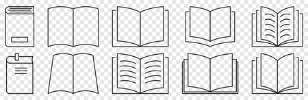 Book line icons set. Outline sign for library. Vector illustration isolated on transparent backgroundのイラスト素材