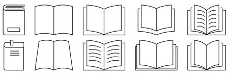 Set line book icons. Outline sign for library. Vector illustration isolated on white backgroundのイラスト素材
