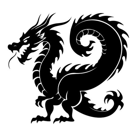 Black silhouette dragon icon. Asian style tattoo template isolated on white backgroundのイラスト素材