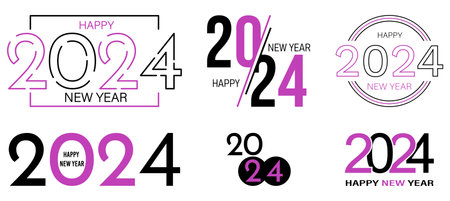 Collection of 2024 Happy New Year logo. 2024 number design template. Can be used for branding, cover, banner, card and posters. vector illustrationのイラスト素材