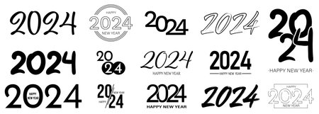 Set of 2024 Happy New Year logo. 2024 number design template. Can be used for branding, cover, banner, card and posters. vector illustrationのイラスト素材