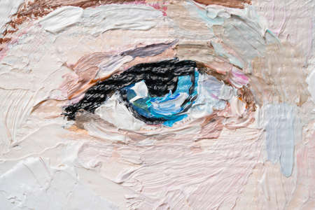 Macro. Textured art. Fragment of oil painting. Eye.の写真素材