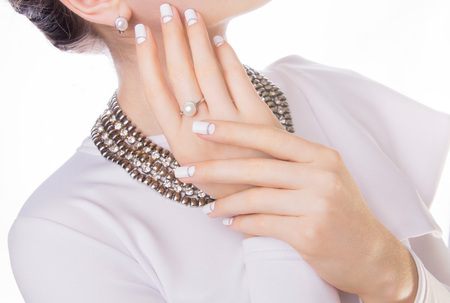 Woman with white manicureの写真素材