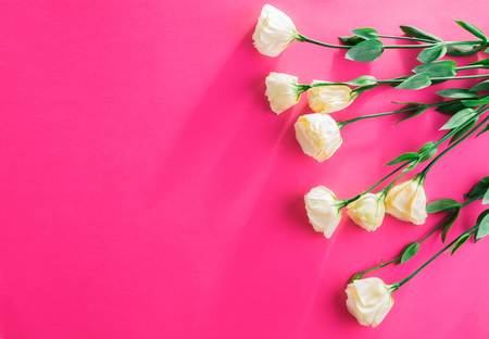 Pink floral background with yellow eustoma flowersの写真素材