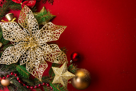 Christmas and New Year red and gold backgroundの写真素材