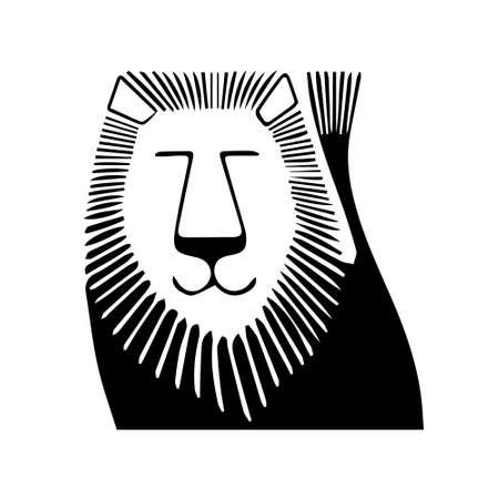black template of decorative cute cartoon animal lion on white background. vector illustration of simple character on childish theme. For print on clothes, art, interior, toys for children.のイラスト素材