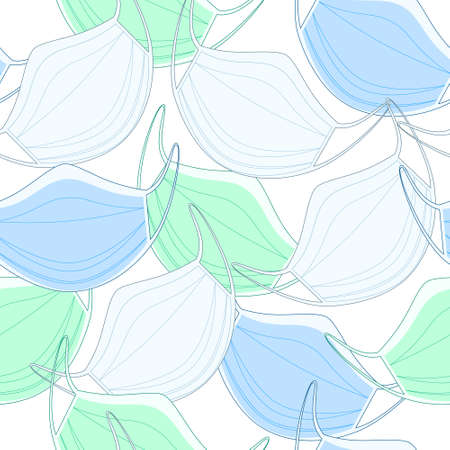 seamless pattern colored medical masks. white, blue, green medical surgical protective face mask against viruses and bacteria. medical accessories.のイラスト素材