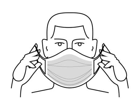 Put protective mask on face. Sticker, poster, sign in front of the entrance with the words put on a medical mask. Virus outbreak prevention. hygiene.のイラスト素材