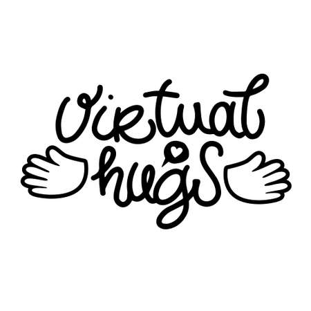 Virtual hugs line icon, vector modern calligraphy with open arms. Hugging phrase, social media connection. Virus-free virtual hugs, social distancing.のイラスト素材