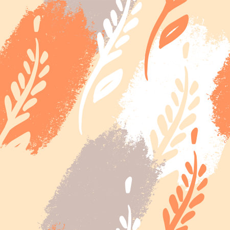 Wheat spikelets, vector seamless pattern. Autumn ornament in grunge style. Design on the theme of bakery products, flour, harvest. rye agro texture.のイラスト素材