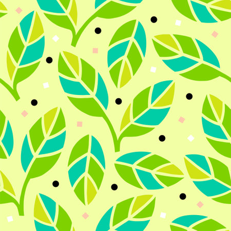 Vector seamless pattern with green bay leaves twigs, himalayan salt, black peppercorns. culinary set...