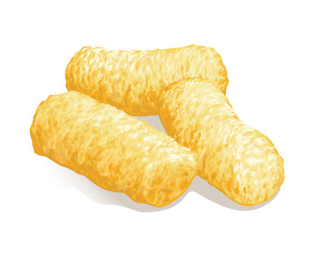 Sweet corn sticks isolated on white background, realistic vector illustration. Fast snacks for rest. Use for for advertising, packaging.のイラスト素材