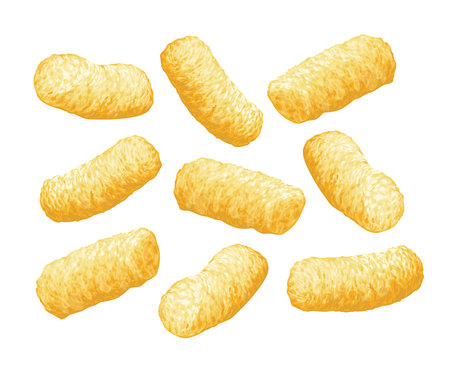 Sweet corn sticks isolated on white background, realistic vector illustration. Fast snacks for rest. Use for for advertising, packaging.のイラスト素材