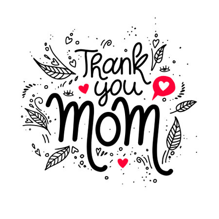 Thank You Mom. Black and red typography vector design, hand lettered script design. Mothers day. For mommy, mama, daughter, grandma, girl, women, aunt.のイラスト素材