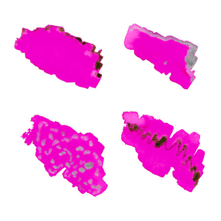 A set of hand-painted watercolor abstract stains. Collection of elements for design. Pink clipart.の写真素材