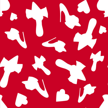 Valentines Day. February 14. Seamless pattern with fashion illustration of shoes. Fashion textile print. The print repeats horizontally and vertically.の写真素材