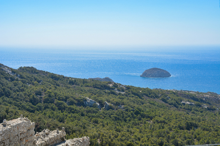 Beautiful sea view from Monolithos castle on the Rhodes island, Greeceの写真素材